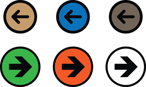 Set of directional arrows left and right in circles vector illustration.