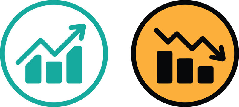Financial growth and decline vector illustration, business chart icon graphic.