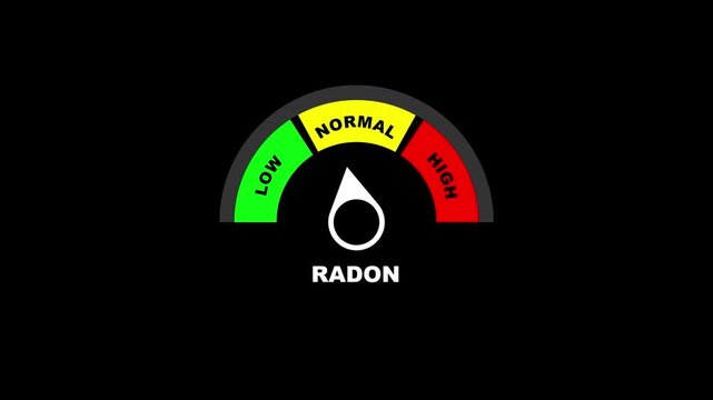 Animated radon level meter showing normal range style radioactive gas gauge animation for safe environment concept 4k video .