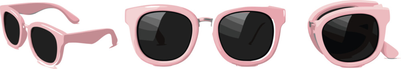 Fototapeta premium Pink Fashion Sunglasses Vector Set with Modern Stylish Eyewear Accessories in Multiple Angles for Summer Lifestyle Design