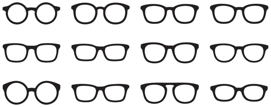 Set of minimalist spectacles frames vector illustration isolated on transparent background grid.