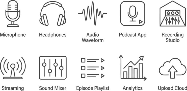 Podcast and Audio Production Icons Set