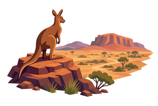 Kangaroo on rocky desert outcrop.