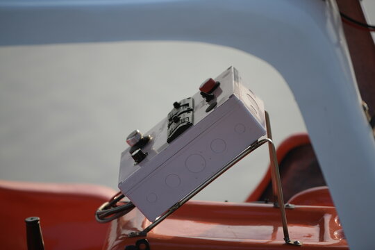 Close up of control console on solar pedal boat