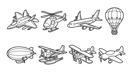 Assorted aircraft vector illustrations on a white background © Nayem