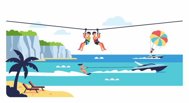 Tropical beach resort with exhilarating water sports and zipline adventure