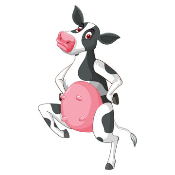 mo Cartoon cow riding pink balloon, playful animal illustration
use and cheese