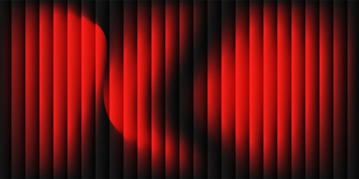 Abstract black background with glowing vertical red ribbed lines, creating a fractal glass effect, digital noise, or glitch. Editable vector illustration.eps,10