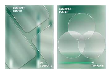 Naklejka premium Abstract posters with glassmorphism effect and geometric shapes