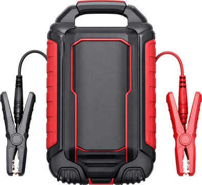 Portable car battery charger and jump starter isolated on transparent background