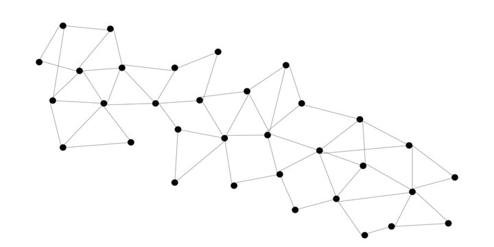Abstract black and white background vector design featuring a line pattern network and molecule shapes to symbolize modern science, social communication, and business internet connection.