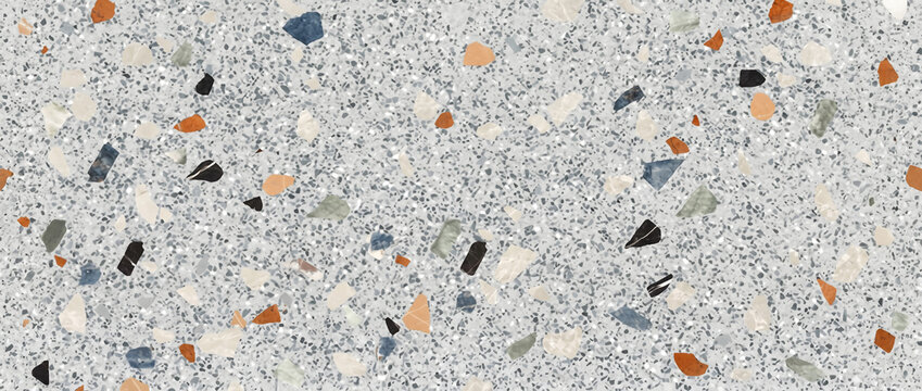 Tile texture shows a grey concrete hexagon block background arrangement with elegant metallic leaves