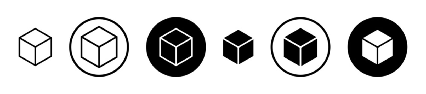Cube icon filled flat and line versions