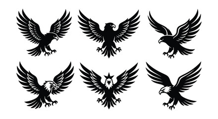 Fototapeta premium Eagle silhouettes black vector illustrations on a white background