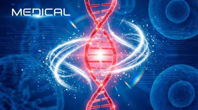 Dna helix with medical technology background genetic research and biotechnology concept