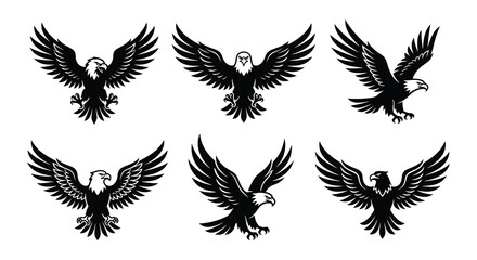Fototapeta premium Eagle silhouettes black vector illustrations on a white background