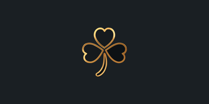 Golden clover icon on black background delicate line art style