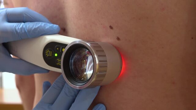 Oncology clinic. Warts on human skin. Skin cancer screening. Papillomas on human skin.