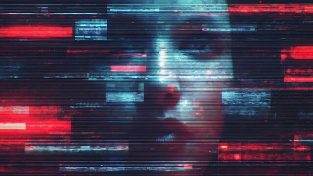 ディープフェイクによる情報操作とデジタル犯罪を表現したイラスト