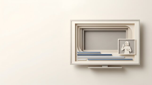 3D papercut art of a television screen with sign language interpreter for media accessibility and copy space