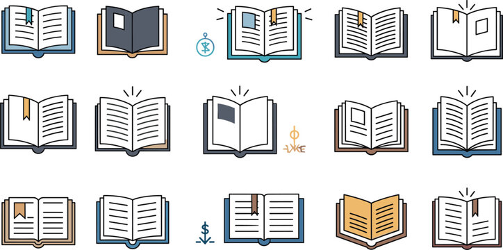 Open Books and Education Vector Icon Set