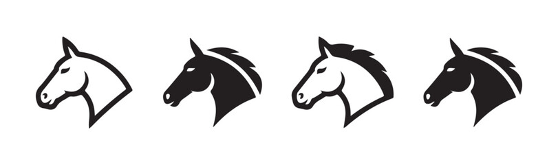 Fototapeta premium Horse head profile silhouette collection with various designs and styles featuring stallions in side view set.