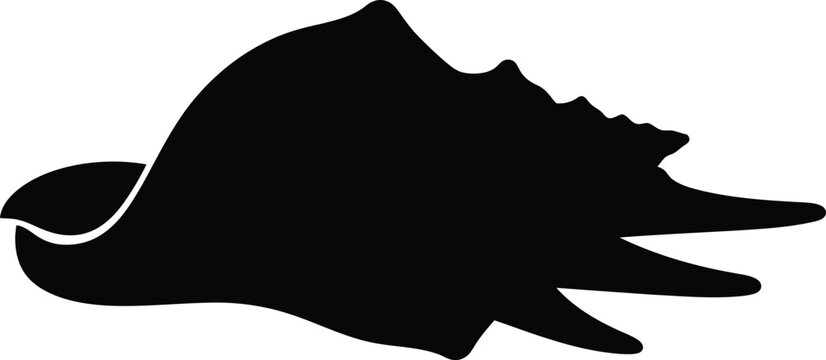 Black silhouette of a stylized seashell with curved lines conch marine ocean beach