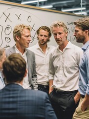 Fototapeta premium Diverse group of business professionals collaborating on strategy and planning in a modern office setting