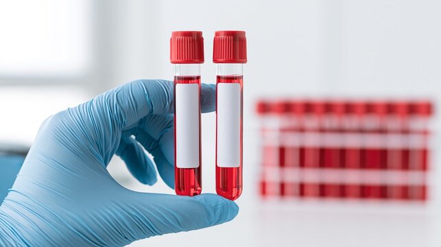 Scientist Hold Blood Samples for Medical Experiment in Laboratory Research