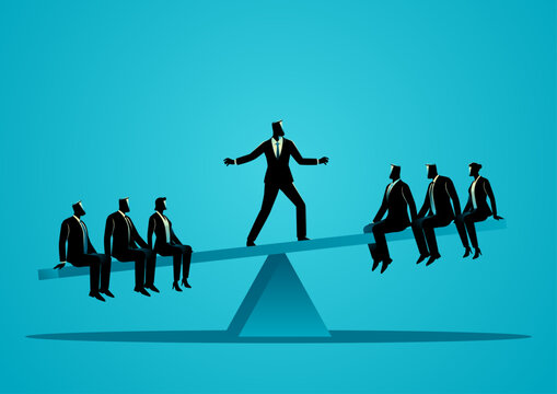 Business leader balancing teamwork and workplace equality concept