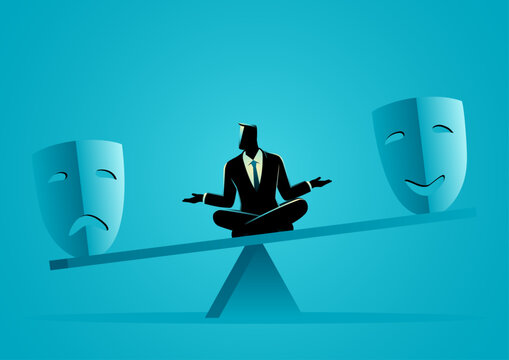 Businessman balancing positive and negative emotions, emotional intelligence concept
