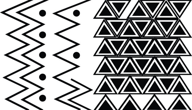 Black and white geometric pattern with zigzags, dots, and triangles abstract