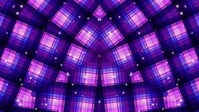 Vibrant purple plaid pattern radiates outward in a mesmerizing display of color and light indoors.