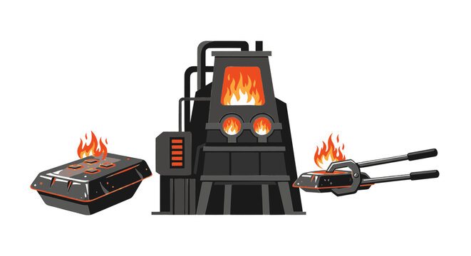 Industrial Metal Forging Furnace and Smelting Equipment Vector