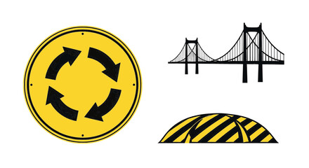 Transportation and road safety icons with bridge and speed bump © Ibnu
