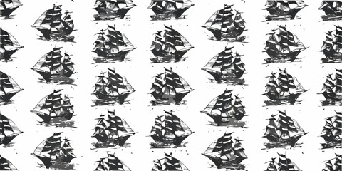 Sailing ship pattern grayscale vector illustration on a white background © Kabita