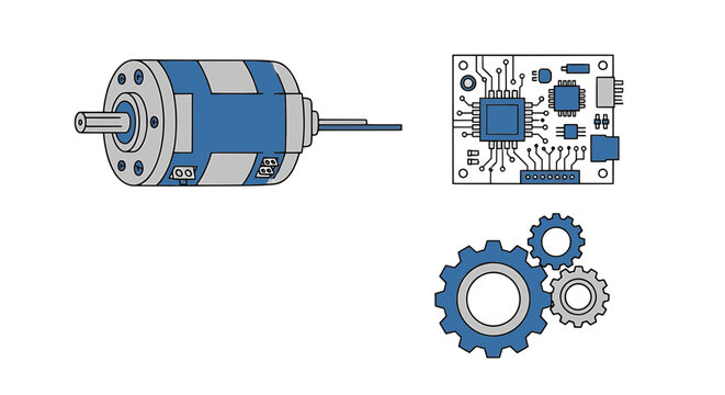Electric Motor PCB and Gears Engineering Components Vector