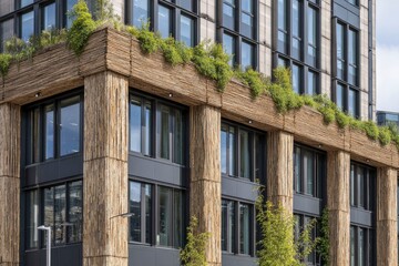 Fototapeta premium Sustainable Bamboo Cladding in Modern Architectural Detail Design