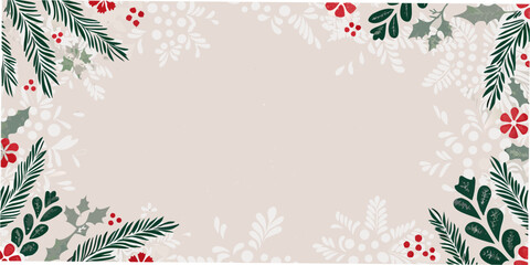 Holly berry and evergreen floral ornament on a beige background © Kabita