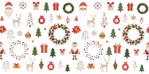 Christmas ornaments and reindeer pattern on a white background © Kabita