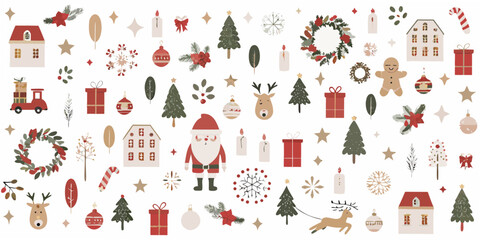 Christmas Ornament Collection Flat Vector Illustration With Red And Green Accents © Kabita