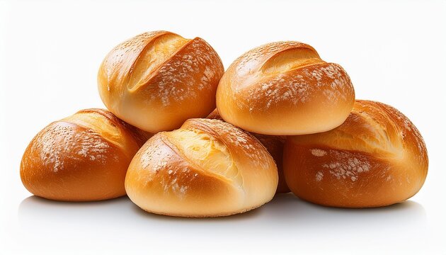 freshly baked bread rolls isolated on transparency background golden and soft