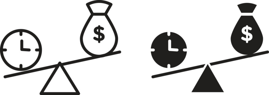 Time and money compare scale icon collection. Minimal icon and symbol