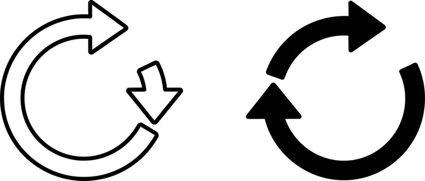 Circular arrows indicating refresh or repeat actions with a downward arrow in a clean white background