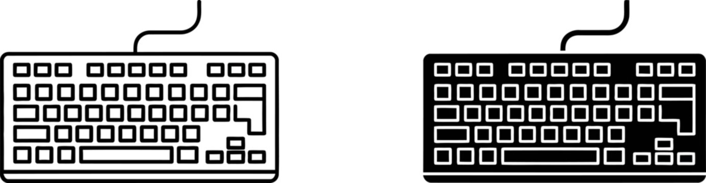 Computer keyboard outlines and solid icons on white background for digital input concepts