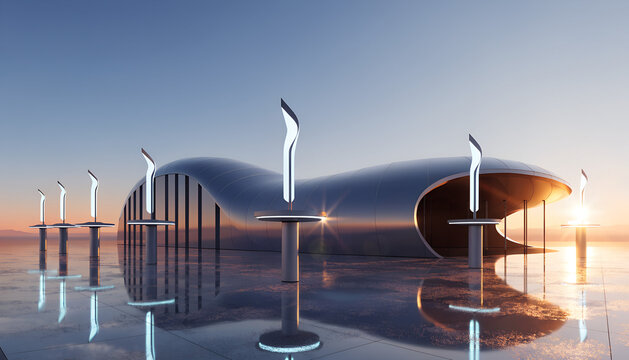 "Futuristic electric vehicle charging hub with glowing station, high-tech sustainable transport concept, AI-generated illustration for modern mobility."