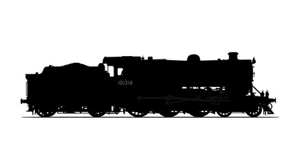 A d2 (32) silhouette illustration of a steam locomotive on tracks © sajjadhossain