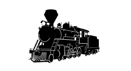 A black silhouette of a vintage steam locomotive train on a white background d2 31 © sajjadhossain