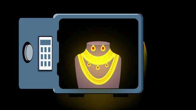 gold jewellery security bank locker safe deposit animation