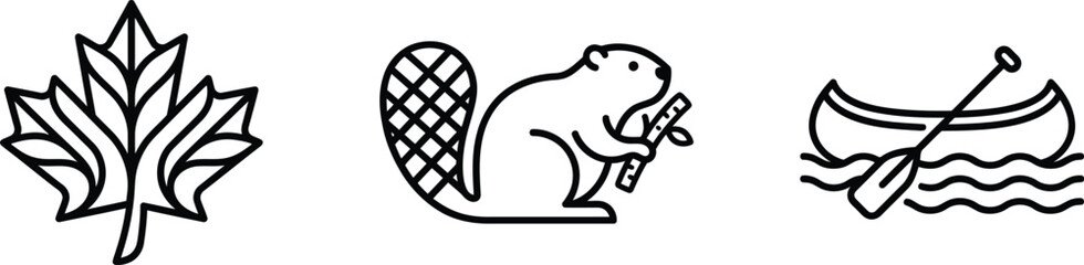 Minimalist Canadian themed line art icons for travel or holiday designs © MdRakibul